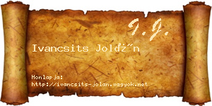 Ivancsits Jolán névjegykártya